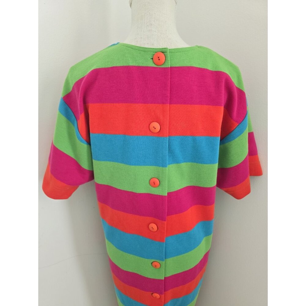 Sharon Young Rainbow Vintage Retro Striped Short Sleeves Maxi Midi Dress L Large - Picture 11 of 13